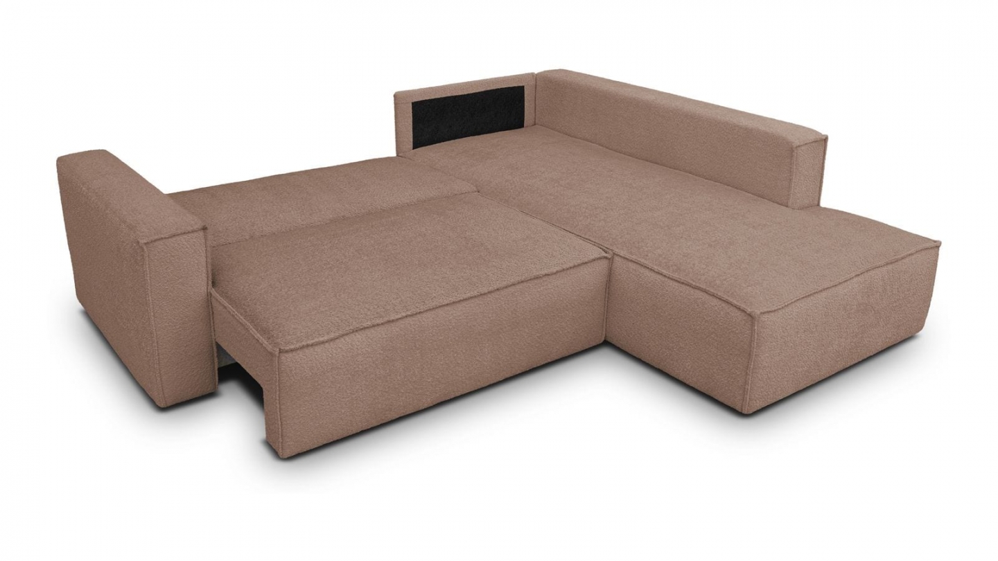 Canapé d'angle ouvert à droite convertible 3 places en tissu bouclé rose poudré - Emma Canapé d'angle ouvert à droite convertible 3 places en tissu bouclé rose poudré - Emma