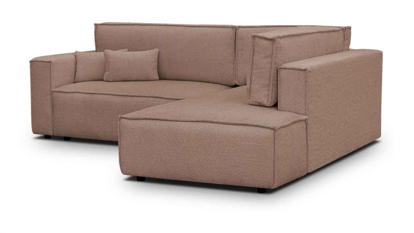 Canapé d'angle ouvert à droite convertible 3 places en tissu bouclé rose poudré - Emma Canapé d'angle ouvert à droite convertible 3 places en tissu bouclé rose poudré - Emma