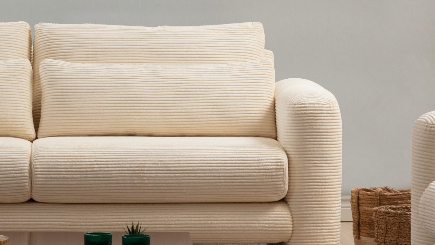 Canapé droit 2 places en velours côtelé beige - Amaya Canapé droit 2 places en velours côtelé beige - Amaya