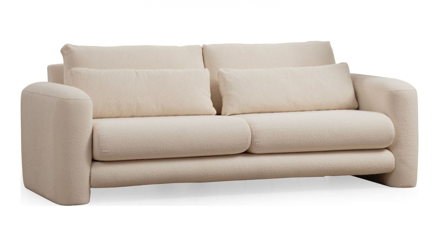 Canapé droit 3 places en tissu teddy beige - Amaya Canapé droit 3 places en tissu teddy beige - Amaya
