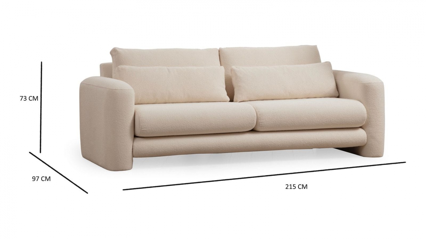 Canapé droit 3 places en tissu teddy beige - Amaya Canapé droit 3 places en tissu teddy beige - Amaya