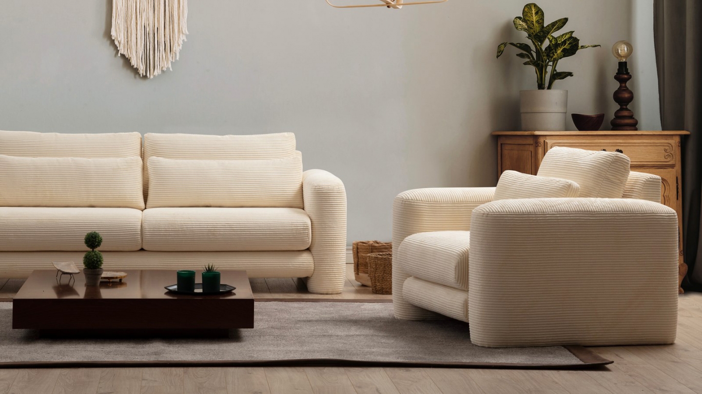 Fauteuil en velours côtelé beige - Amaya Fauteuil en velours côtelé beige - Amaya