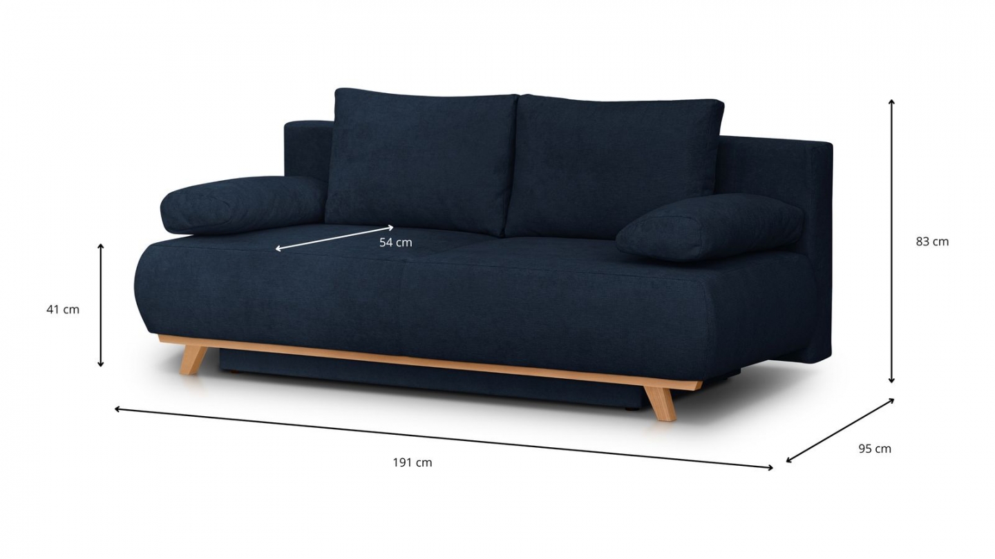 Canapé convertible 3 places avec coffre de rangement en tissu chenille bleu foncé - Laria Canapé convertible 3 places avec coffre de rangement en tissu chenille bleu foncé - Laria