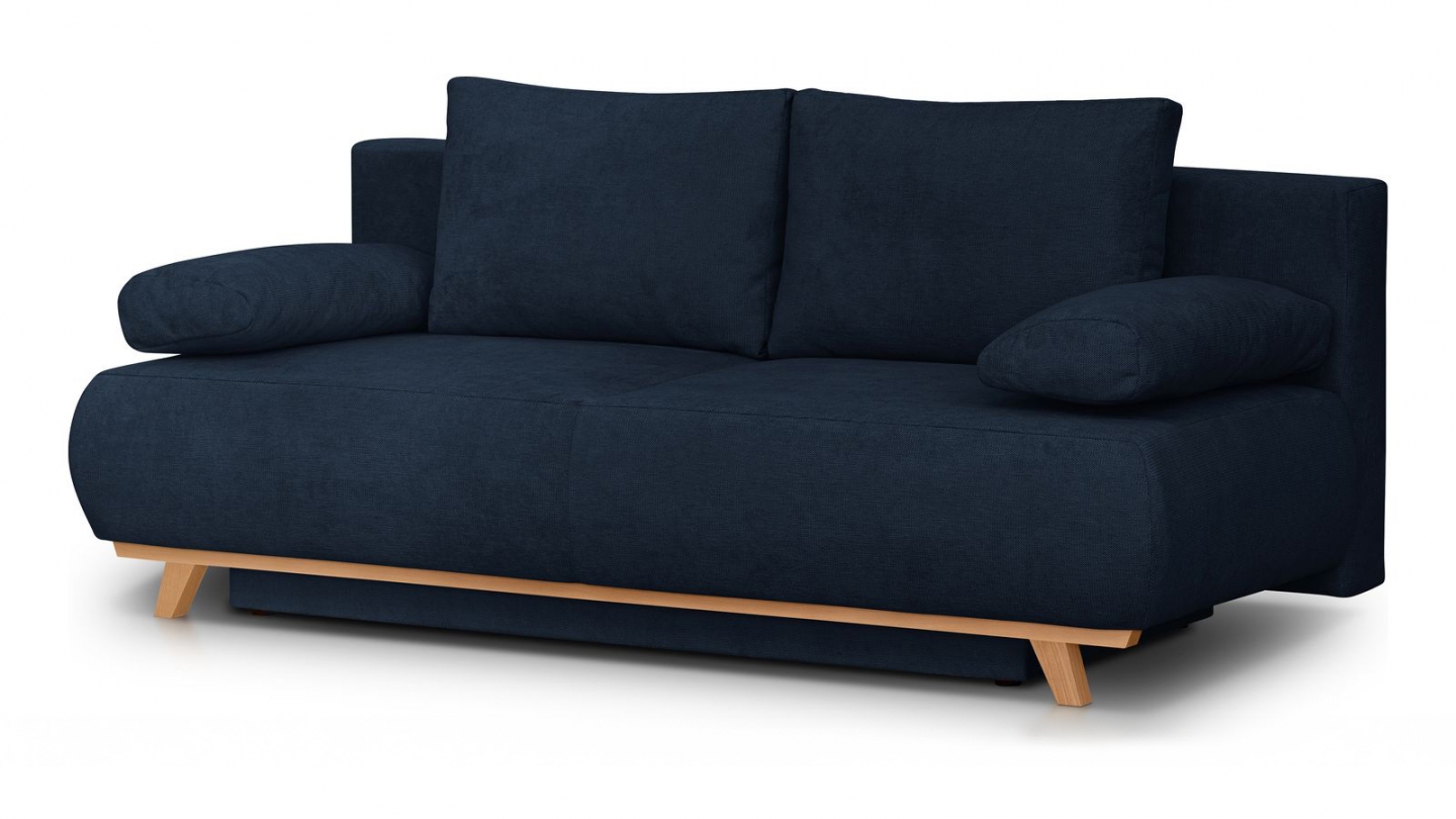 Canapé convertible 3 places avec coffre de rangement en tissu chenille bleu foncé - Laria Canapé convertible 3 places avec coffre de rangement en tissu chenille bleu foncé - Laria