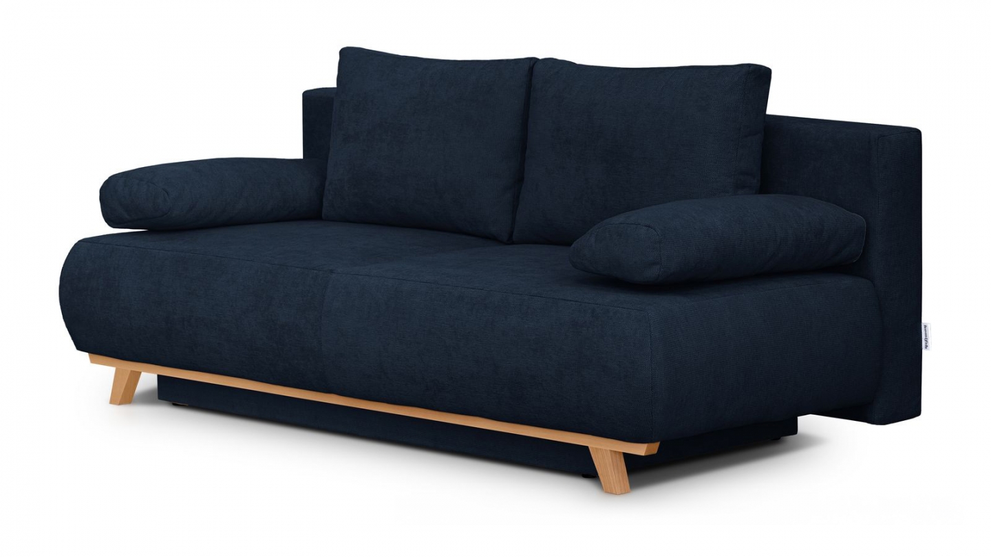 Canapé convertible 3 places avec coffre de rangement en tissu chenille bleu foncé - Laria Canapé convertible 3 places avec coffre de rangement en tissu chenille bleu foncé - Laria