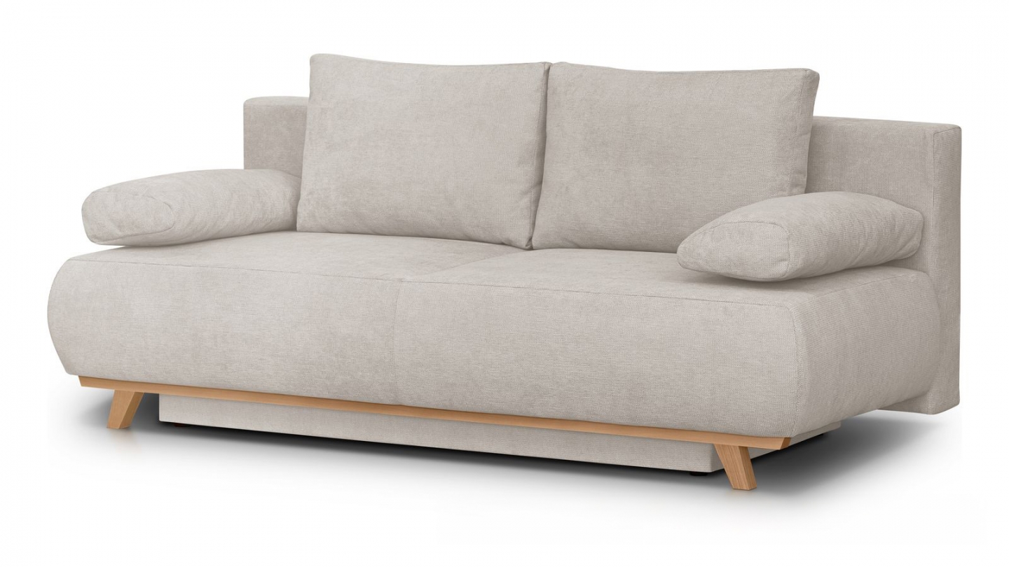 Canapé convertible 3 places avec coffre de rangement en tissu chenille taupe - Laria Canapé convertible 3 places avec coffre de rangement en tissu chenille taupe - Laria