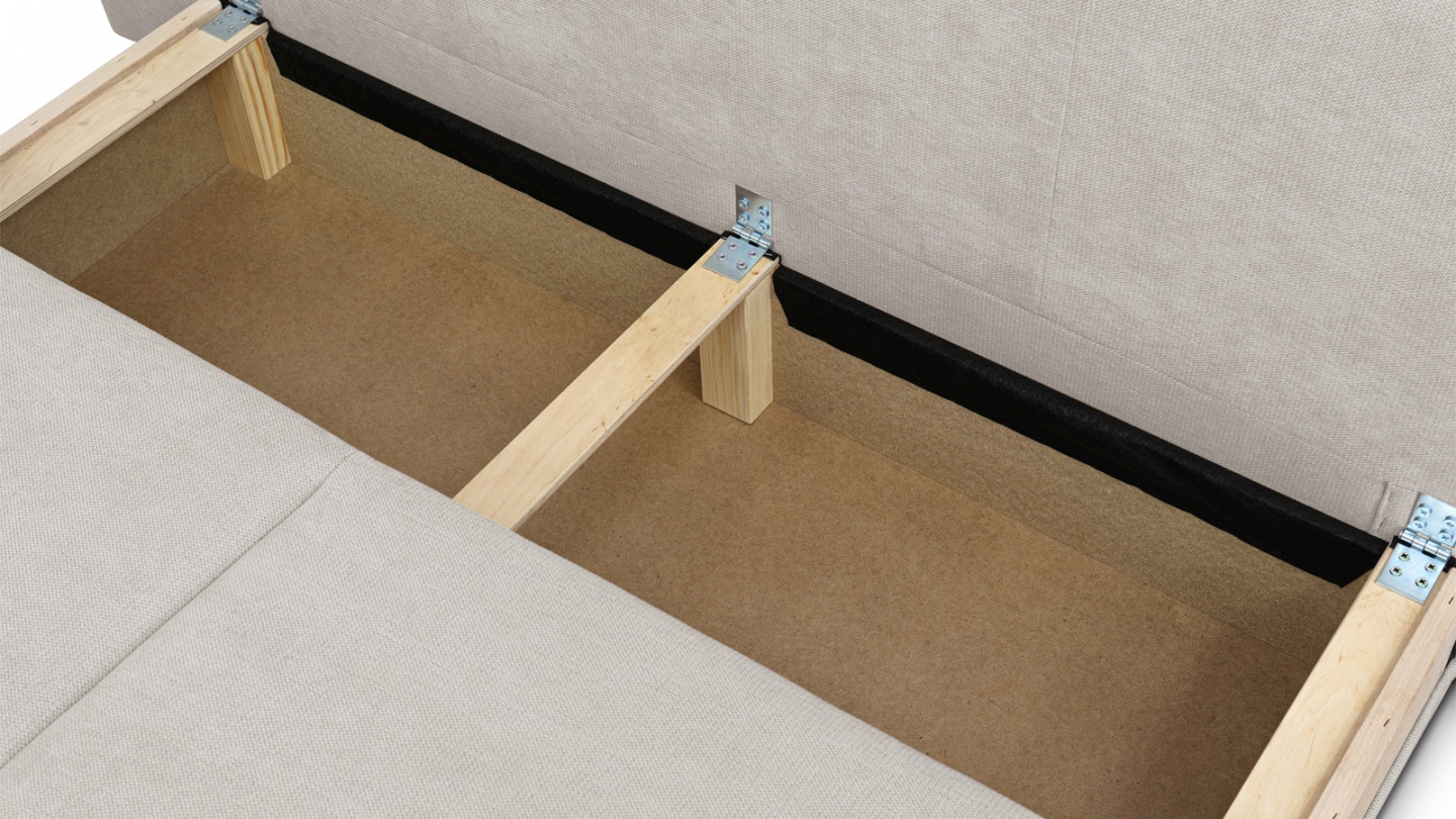 Canapé convertible 3 places avec coffre de rangement en tissu chenille taupe - Laria Canapé convertible 3 places avec coffre de rangement en tissu chenille taupe - Laria