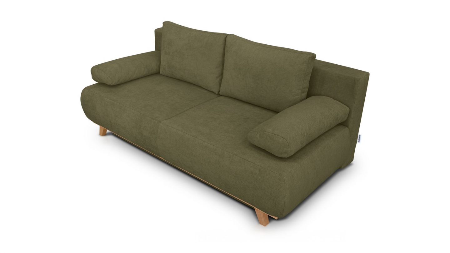 Canapé convertible 3 places avec coffre de rangement en tissu chenille vert kaki - Laria Canapé convertible 3 places avec coffre de rangement en tissu chenille vert kaki - Laria