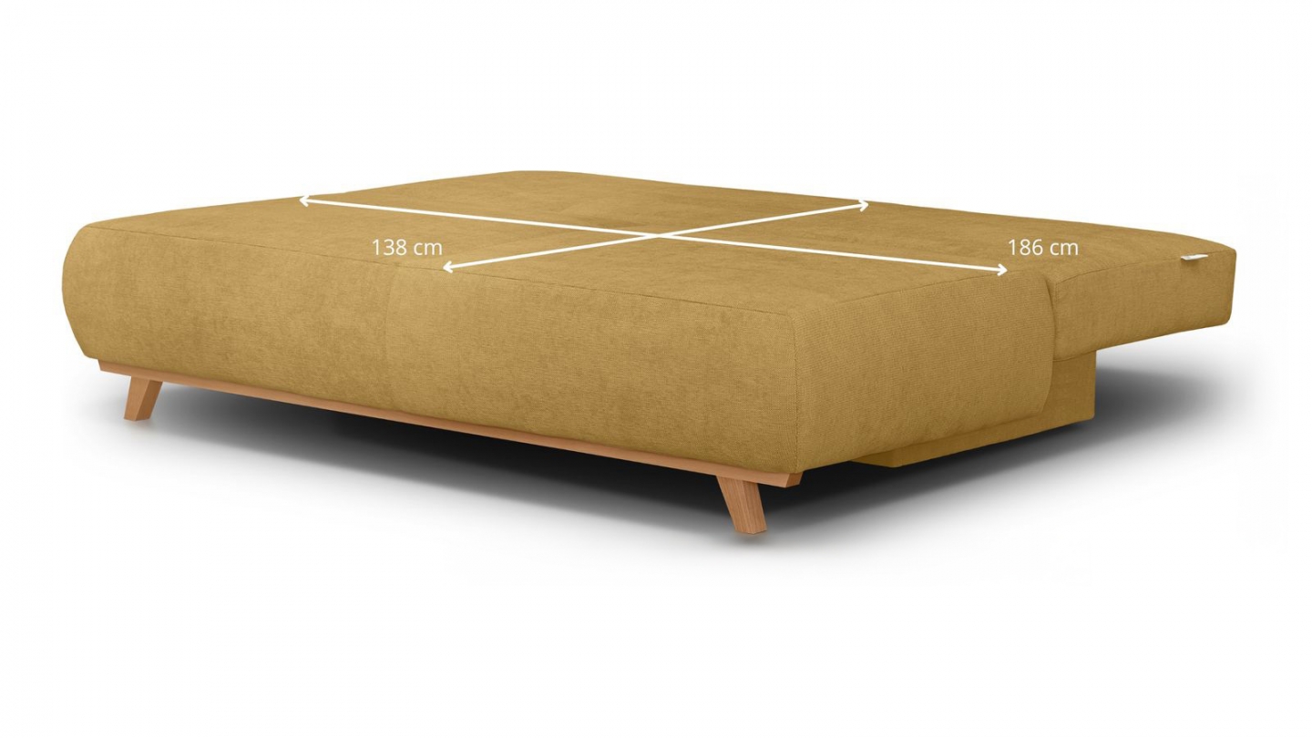 Canapé convertible 3 places avec coffre de rangement en tissu chenille jaune moutarde - Laria Canapé convertible 3 places avec coffre de rangement en tissu chenille jaune moutarde - Laria