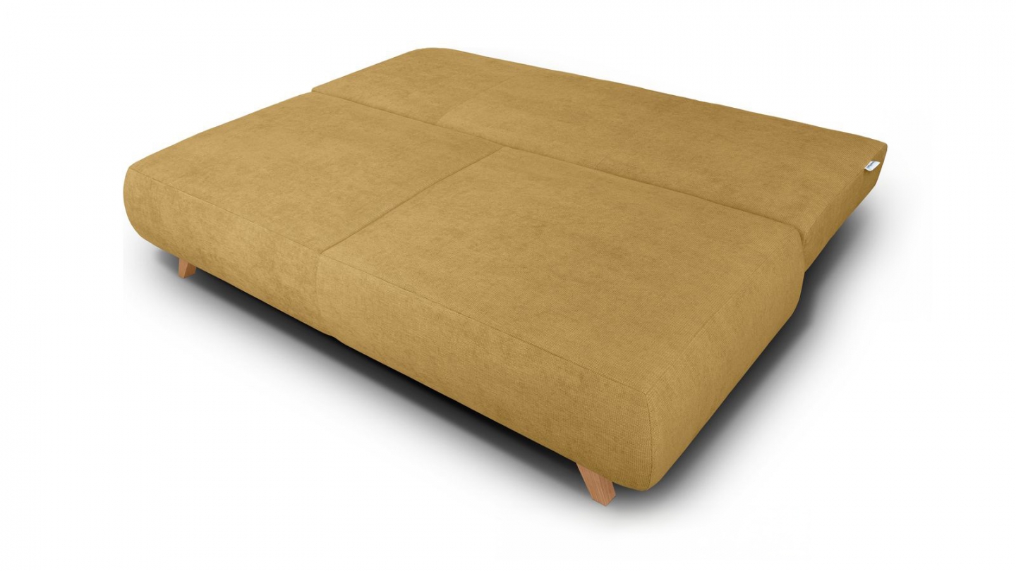 Canapé convertible 3 places avec coffre de rangement en tissu chenille jaune moutarde - Laria Canapé convertible 3 places avec coffre de rangement en tissu chenille jaune moutarde - Laria