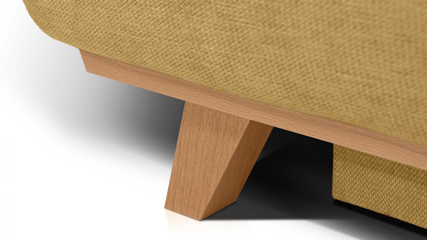 Canapé convertible 3 places avec coffre de rangement en tissu chenille jaune moutarde - Laria Canapé convertible 3 places avec coffre de rangement en tissu chenille jaune moutarde - Laria