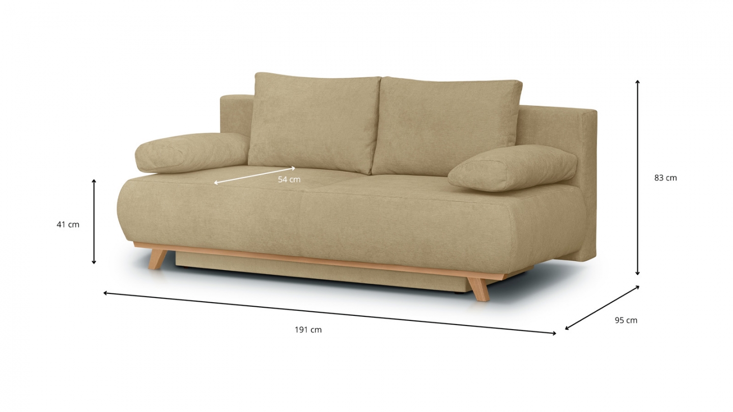Canapé convertible 3 places avec coffre de rangement en tissu chenille miel - Laria Canapé convertible 3 places avec coffre de rangement en tissu chenille miel - Laria
