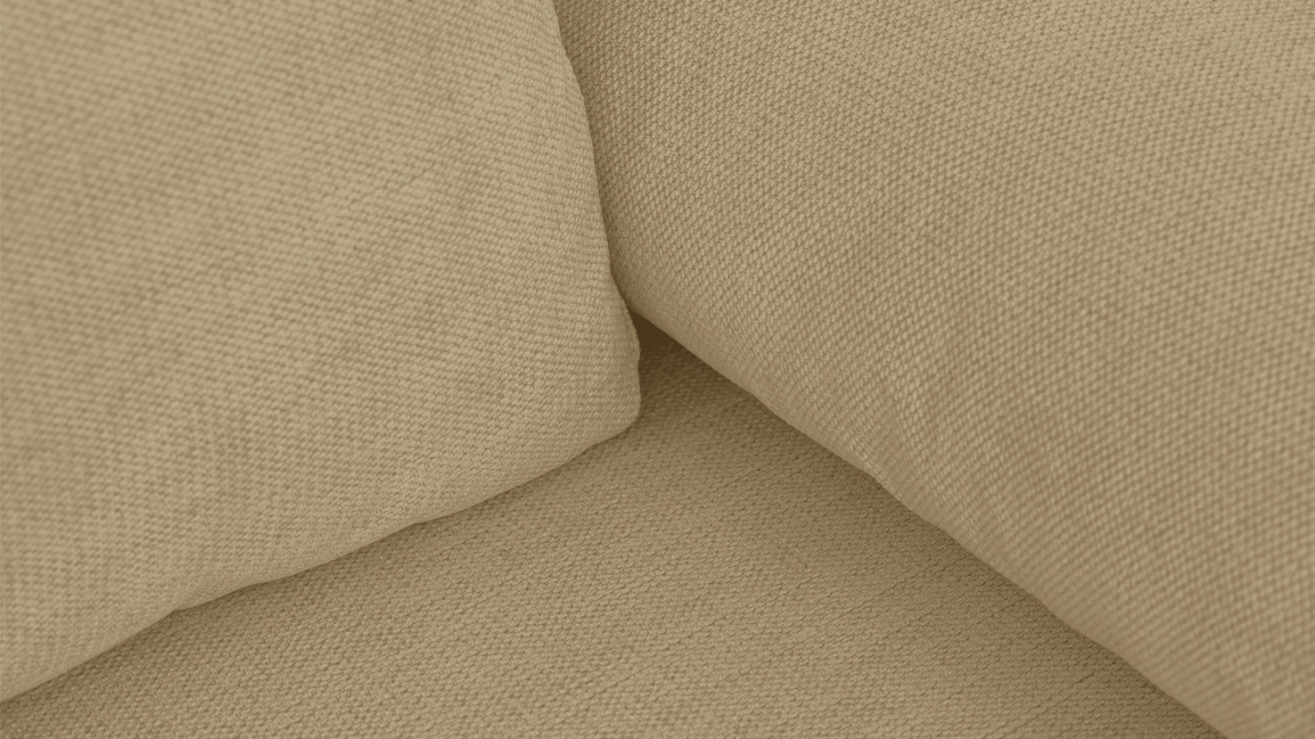 Canapé convertible 3 places avec coffre de rangement en tissu chenille miel - Laria Canapé convertible 3 places avec coffre de rangement en tissu chenille miel - Laria