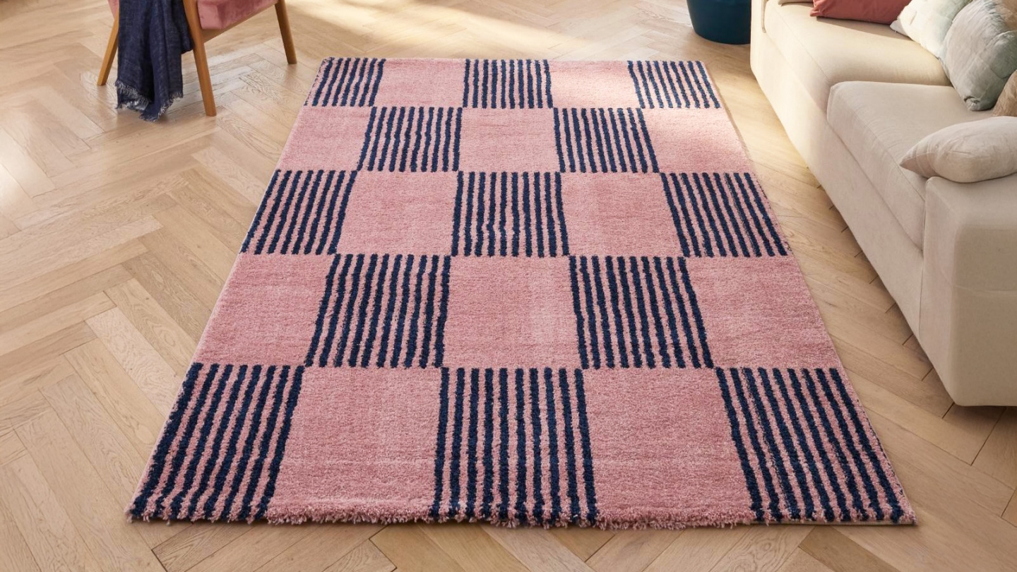 Tapis rétro damniere bleu 200x280 cm - Pop Vibes Tapis rétro damniere bleu 200x280 cm - Pop Vibes