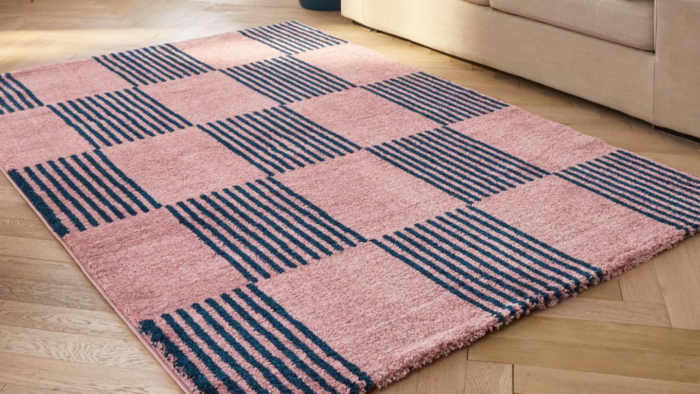 Tapis rétro damniere bleu 80x140 cm - Pop Vibes Tapis rétro damniere bleu 80x140 cm - Pop Vibes