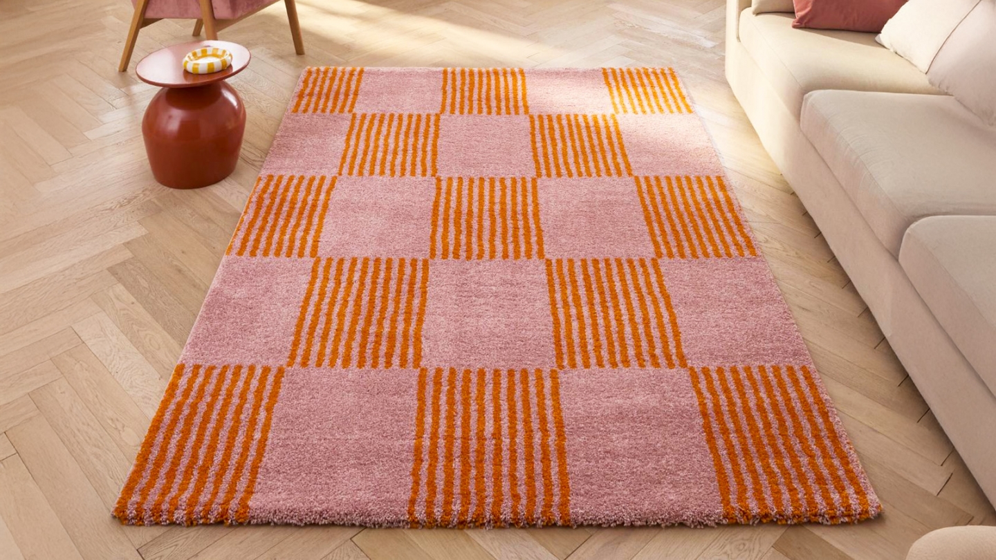 Tapis rétro damniere orange 120x160 cm - Pop Vibes Tapis rétro damniere orange 120x160 cm - Pop Vibes