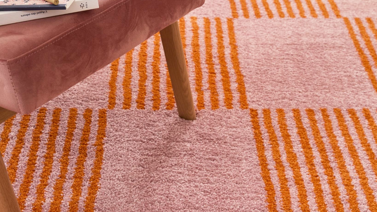 Tapis rétro damniere orange 80x140 cm - Pop Vibes Tapis rétro damniere orange 80x140 cm - Pop Vibes
