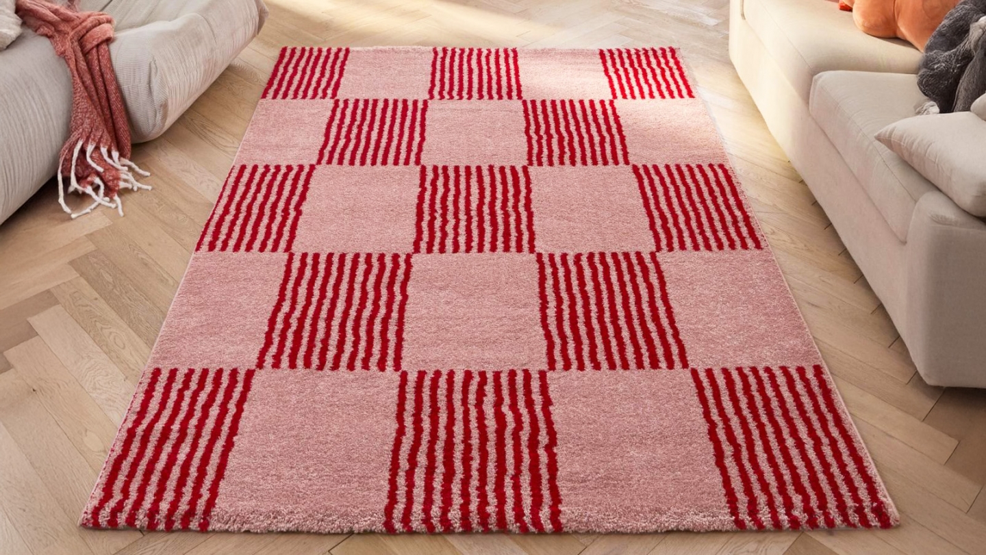 Tapis rétro damniere rouge 160x230 cm - Pop Vibes Tapis rétro damniere rouge 160x230 cm - Pop Vibes