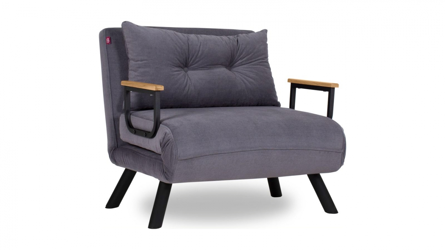 Fauteuil convertible avec dossier réglable en tissu gris - Enea Fauteuil convertible avec dossier réglable en tissu gris - Enea