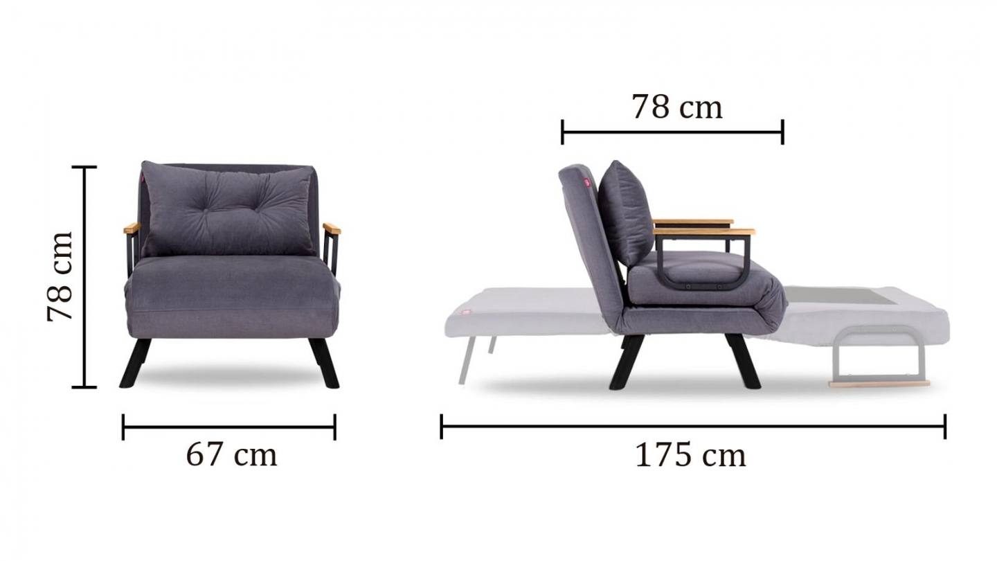 Fauteuil convertible avec dossier réglable en tissu gris - Enea Fauteuil convertible avec dossier réglable en tissu gris - Enea