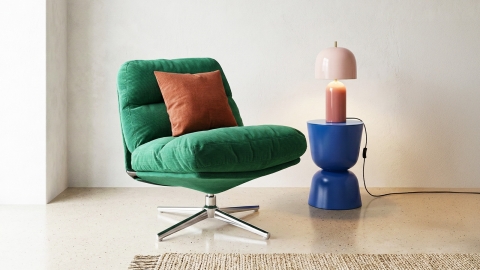 Fauteuil pivotant en velours côtelé vert électrique et piètement chromé - Julia