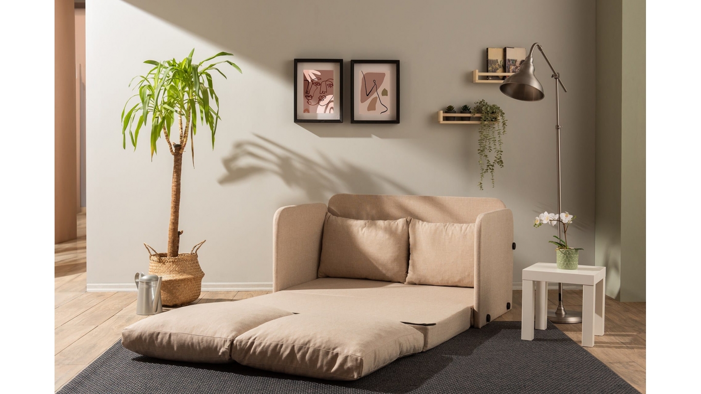 Canapé convertible 2 places en lin beige - Luz Canapé convertible 2 places en lin beige - Luz