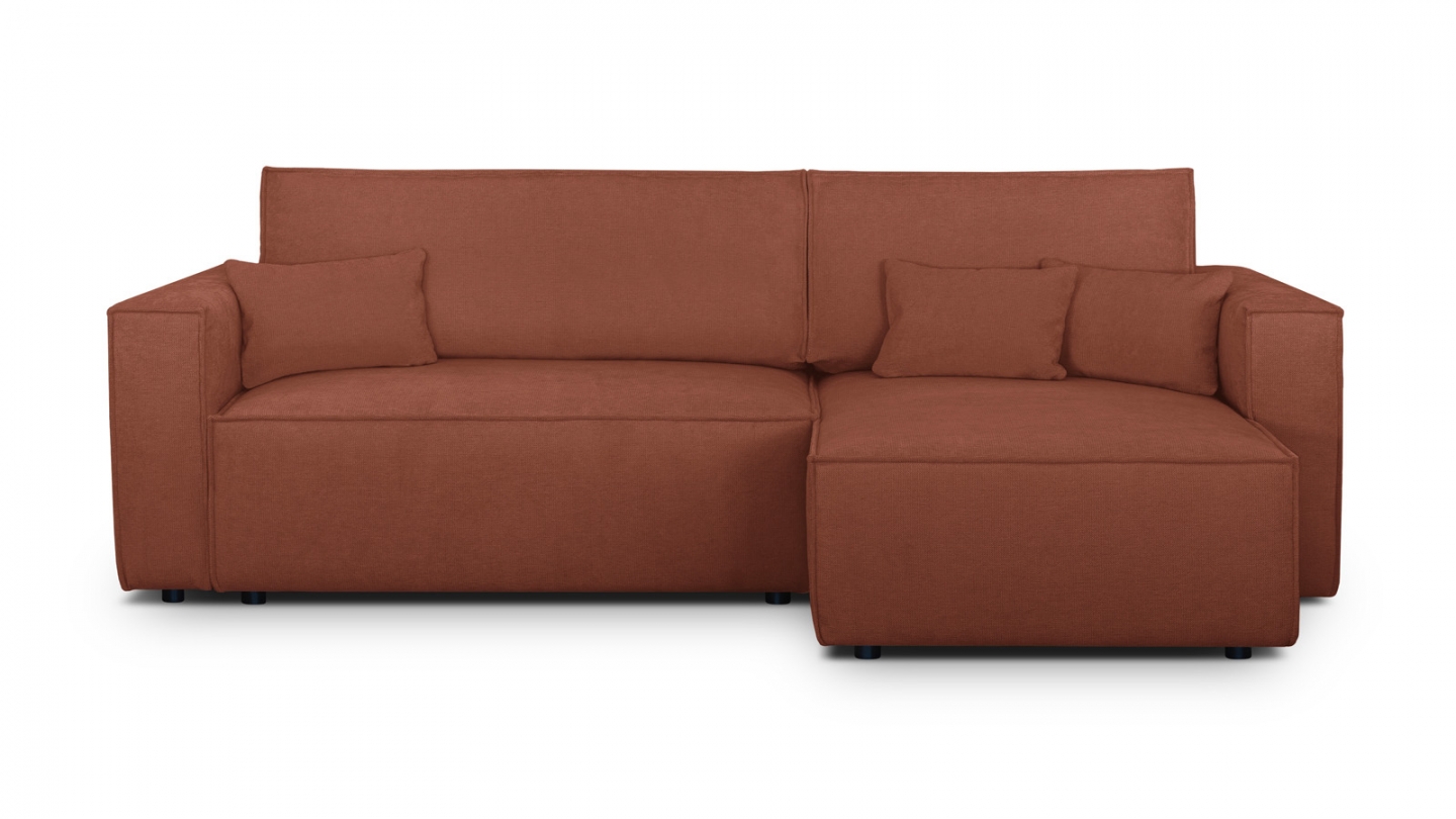 Canapé d'angle convertible réversible 4 places avec coffre de rangement en tissu chenille rouille foncé - Livia Canapé d'angle convertible réversible 4 places avec coffre de rangement en tissu chenille rouille foncé - Livia