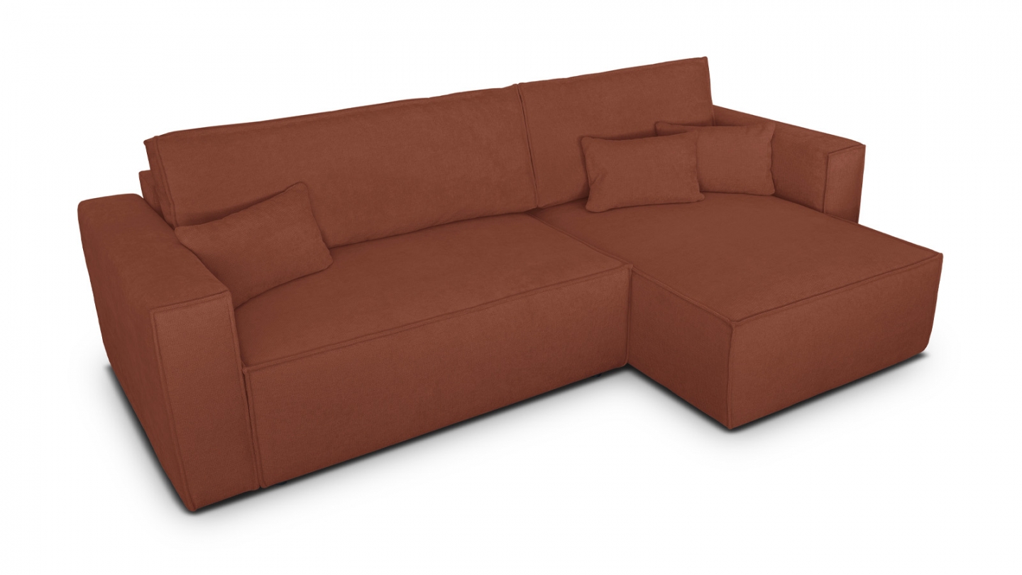 Canapé d'angle convertible réversible 4 places avec coffre de rangement en tissu chenille rouille foncé - Livia Canapé d'angle convertible réversible 4 places avec coffre de rangement en tissu chenille rouille foncé - Livia
