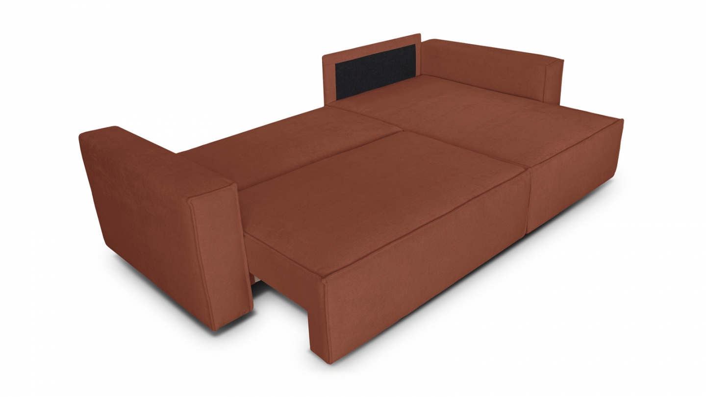 Canapé d'angle convertible réversible 4 places avec coffre de rangement en tissu chenille rouille foncé - Livia Canapé d'angle convertible réversible 4 places avec coffre de rangement en tissu chenille rouille foncé - Livia
