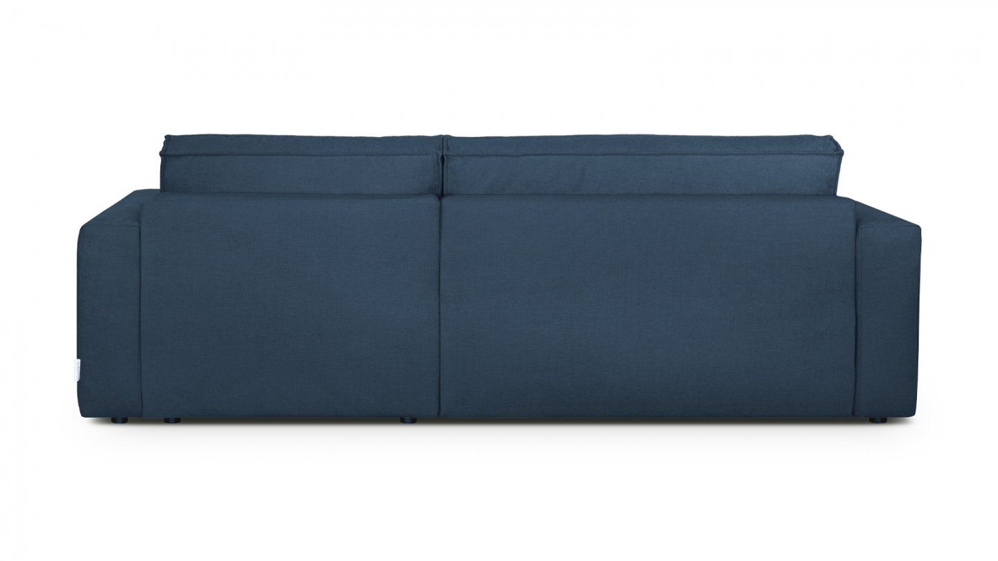 Canapé d'angle convertible réversible 4 places avec coffre de rangement en tissu chenille bleu foncé - Livia Canapé d'angle convertible réversible 4 places avec coffre de rangement en tissu chenille bleu foncé - Livia