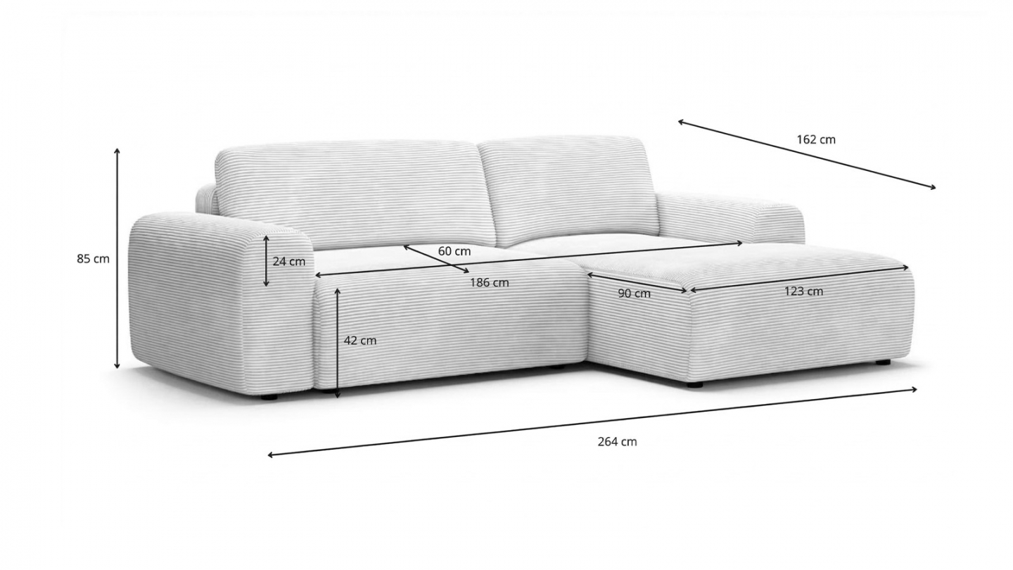 Canapé d'angle réversible convertible 5 places en velours côtelé beige - Luno Canapé d'angle réversible convertible 5 places en velours côtelé beige - Luno