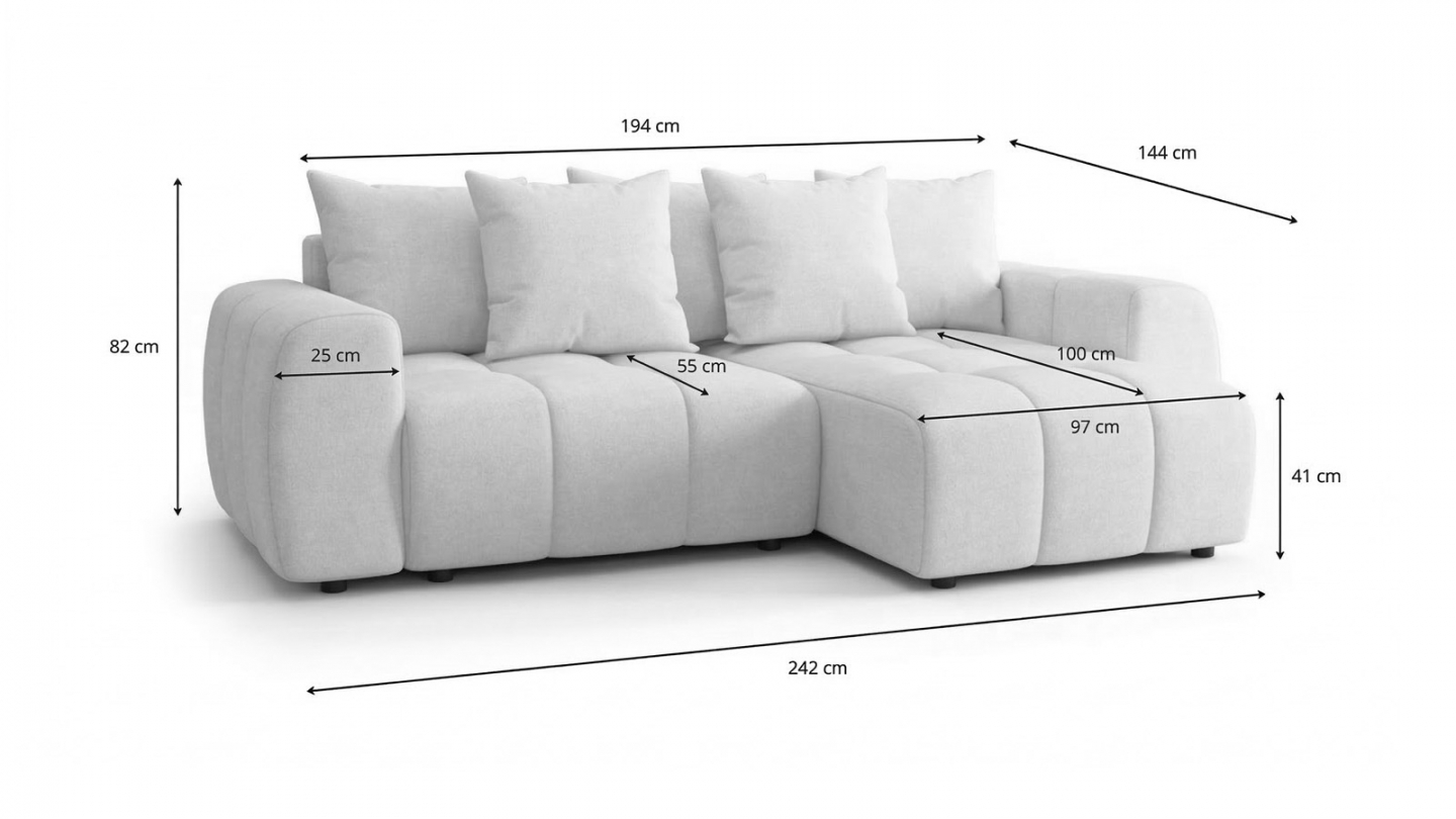 Canapé d'angle convertible réversible 4 places avec coffre de rangement en tissu chenille beige - Rivoli Canapé d'angle convertible réversible 4 places avec coffre de rangement en tissu chenille beige - Rivoli