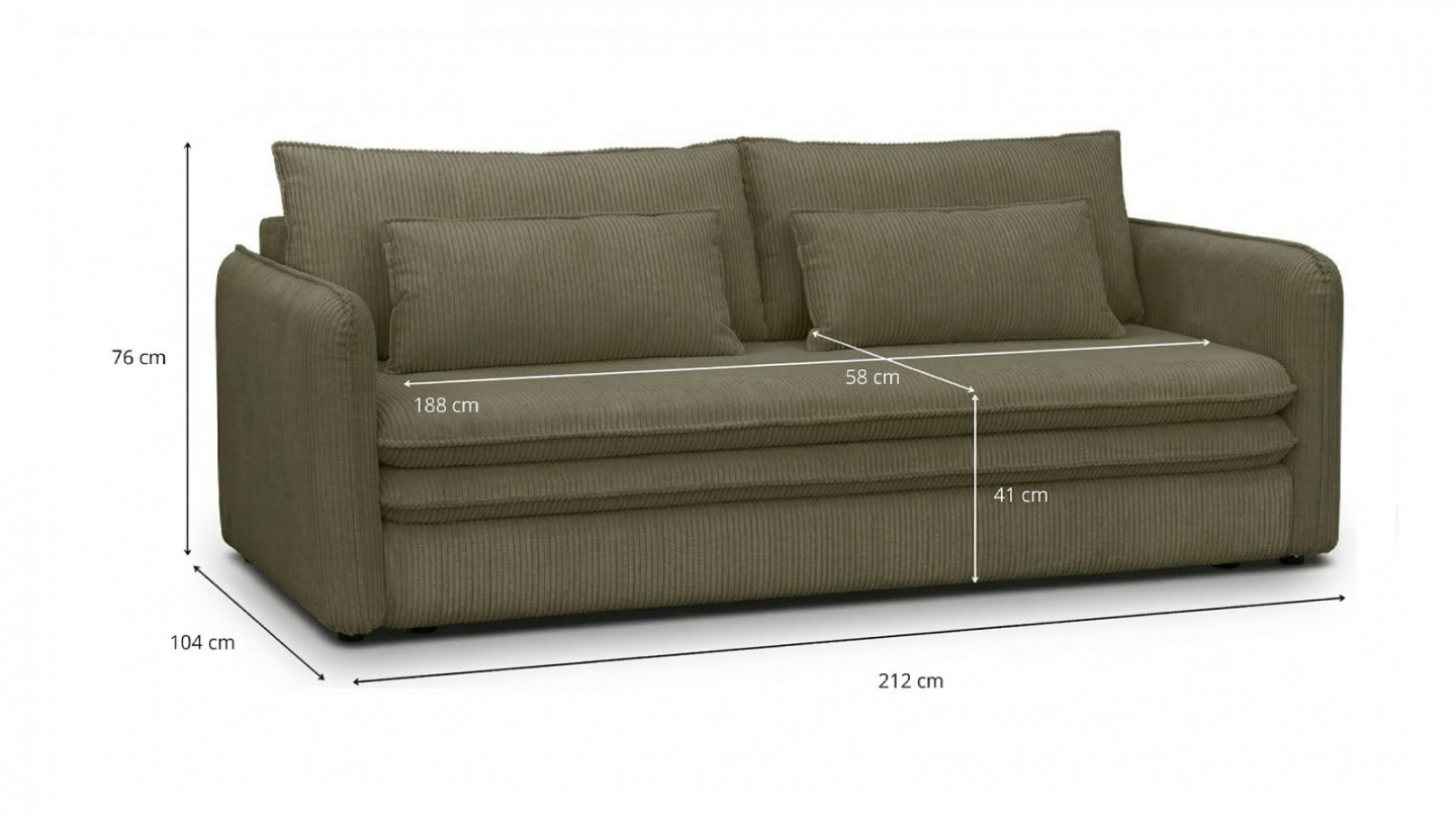 Canapé convertible 3 places en velours côtelé vert kaki - Baya Canapé convertible 3 places en velours côtelé vert kaki - Baya