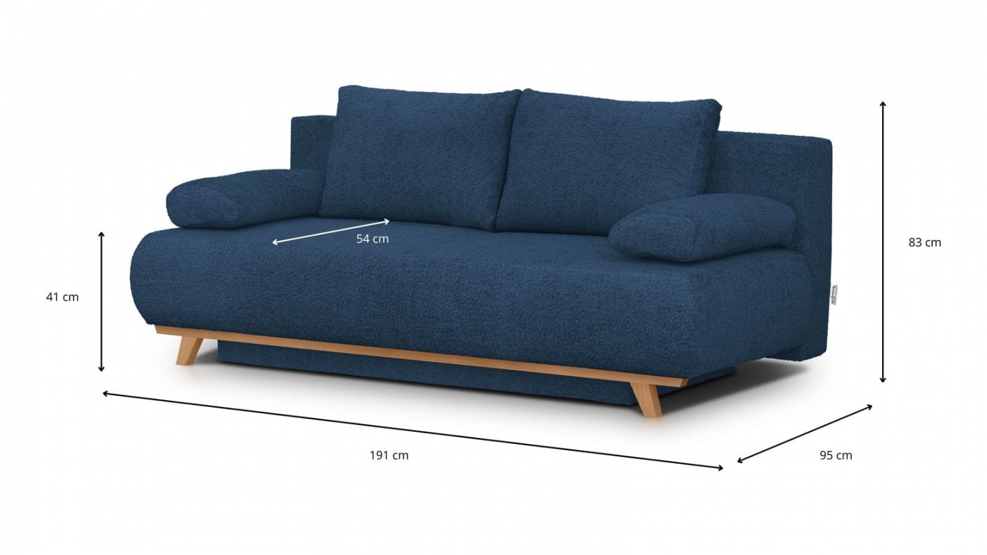 Canapé convertible 3 places avec coffre de rangement en tissu bouclé bleu foncé - Laria Canapé convertible 3 places avec coffre de rangement en tissu bouclé bleu foncé - Laria