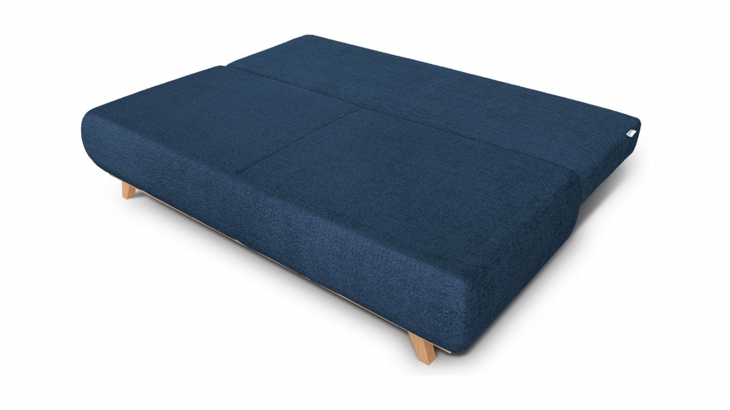 Canapé convertible 3 places avec coffre de rangement en tissu bouclé bleu foncé - Laria Canapé convertible 3 places avec coffre de rangement en tissu bouclé bleu foncé - Laria