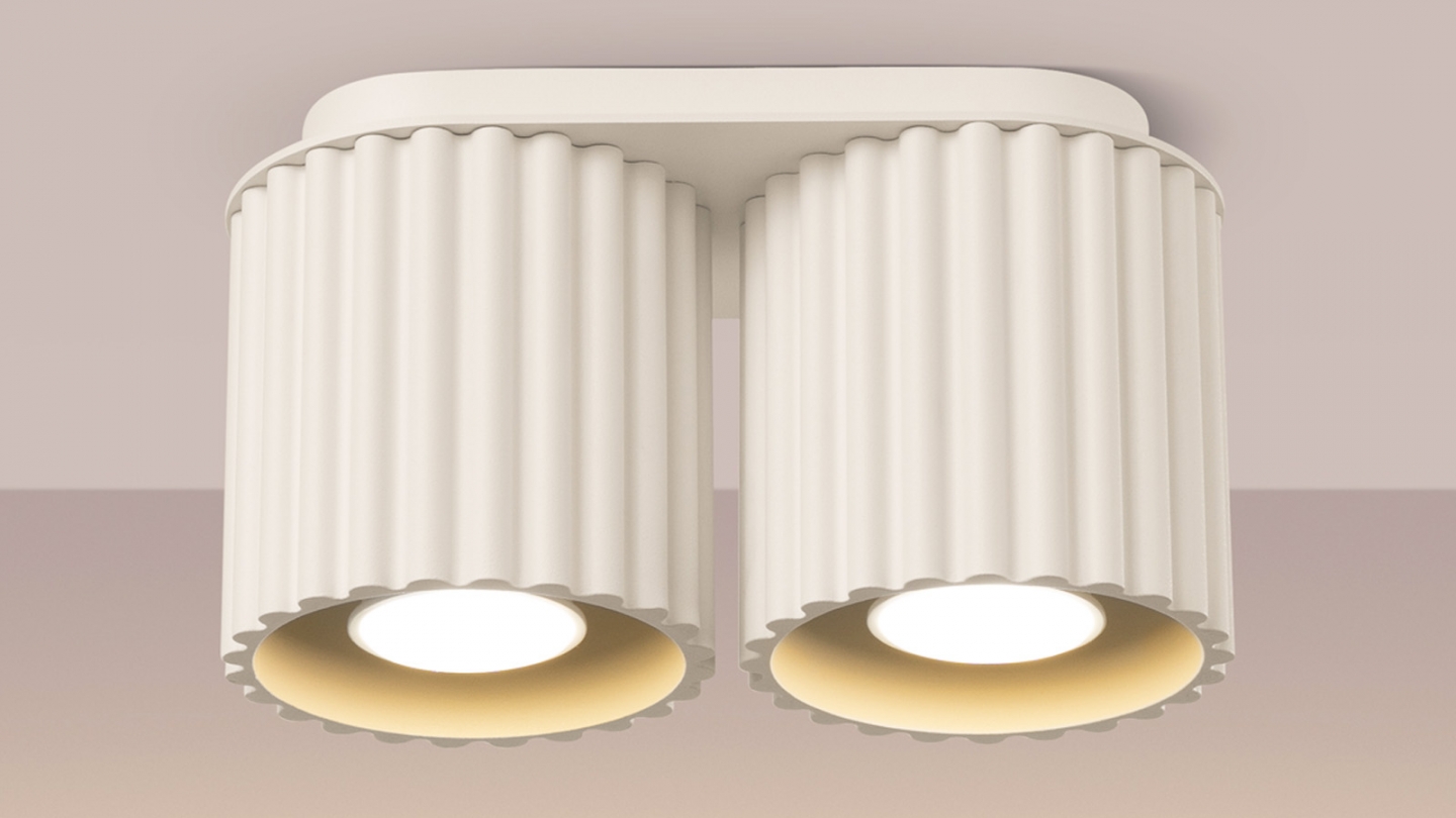Plafonnier cannelé 2 lumières beige - Aura Plafonnier cannelé 2 lumières beige - Aura