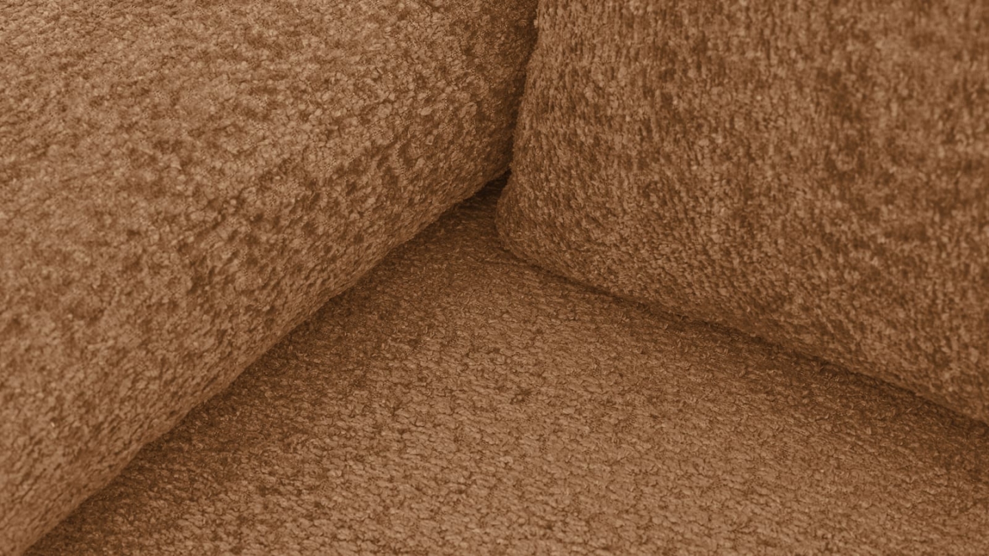 Canapé convertible 3 places avec coffre de rangement en tissu bouclé rouille - Laria Canapé convertible 3 places avec coffre de rangement en tissu bouclé rouille - Laria