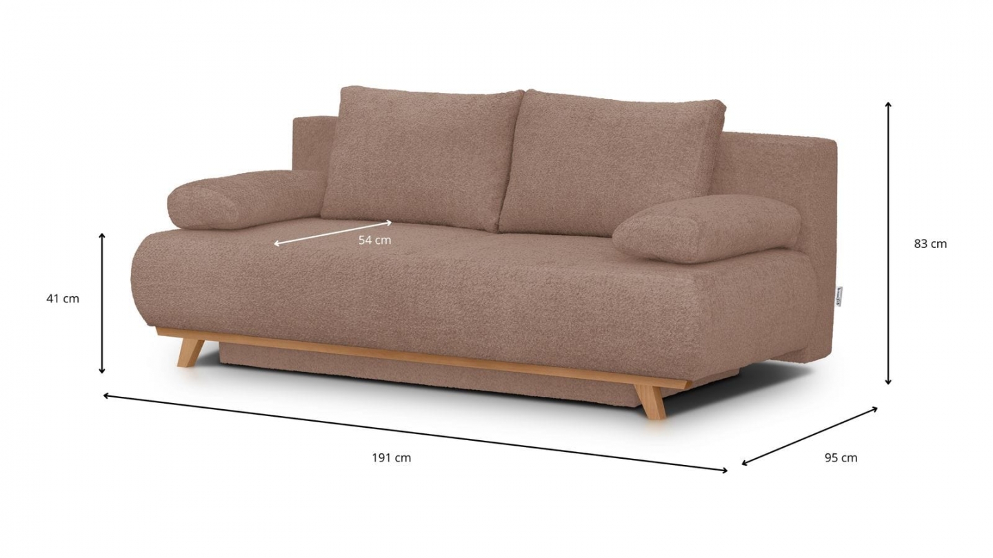 Canapé convertible 3 places avec coffre de rangement en tissu bouclé rose poudré - Laria Canapé convertible 3 places avec coffre de rangement en tissu bouclé rose poudré - Laria