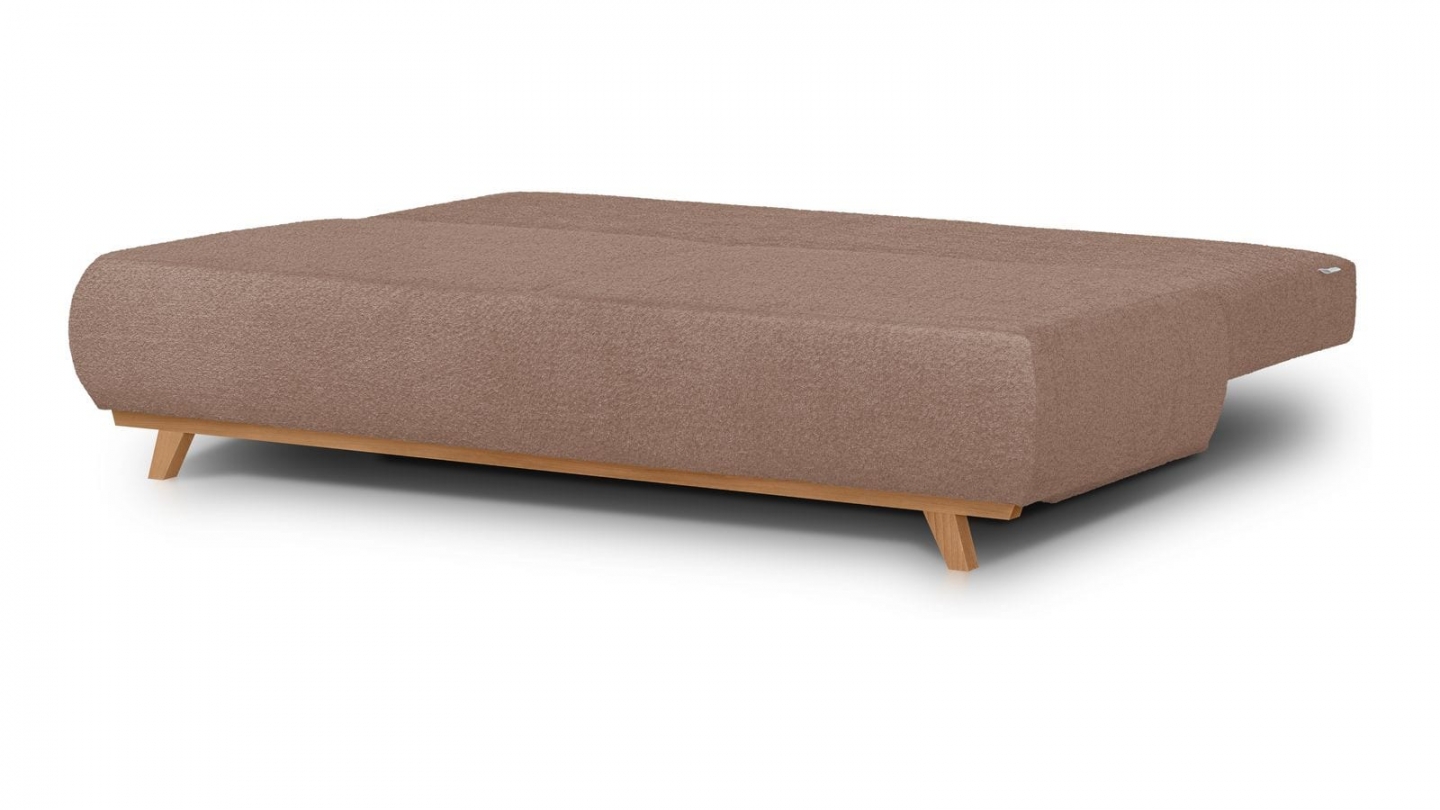 Canapé convertible 3 places avec coffre de rangement en tissu bouclé rose poudré - Laria Canapé convertible 3 places avec coffre de rangement en tissu bouclé rose poudré - Laria