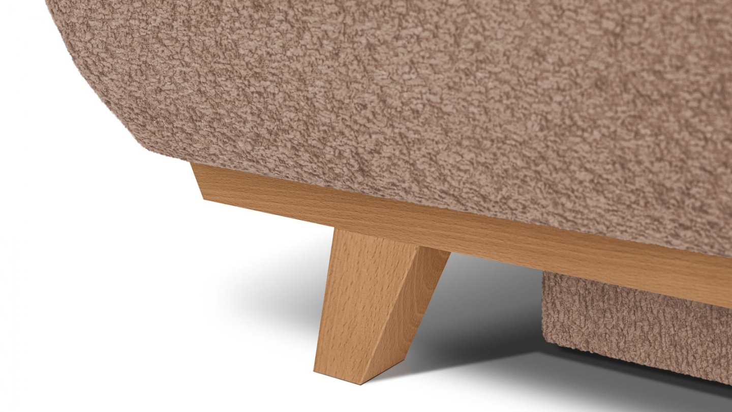 Canapé convertible 3 places avec coffre de rangement en tissu bouclé rose poudré - Laria Canapé convertible 3 places avec coffre de rangement en tissu bouclé rose poudré - Laria