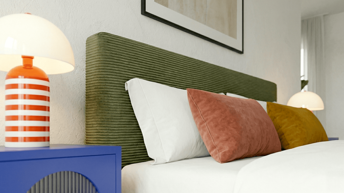 Lit adulte 180x200 cm avec tête de lit capitonnée en velours côtelé vert - William Lit adulte 180x200 cm avec tête de lit capitonnée en velours côtelé vert - William