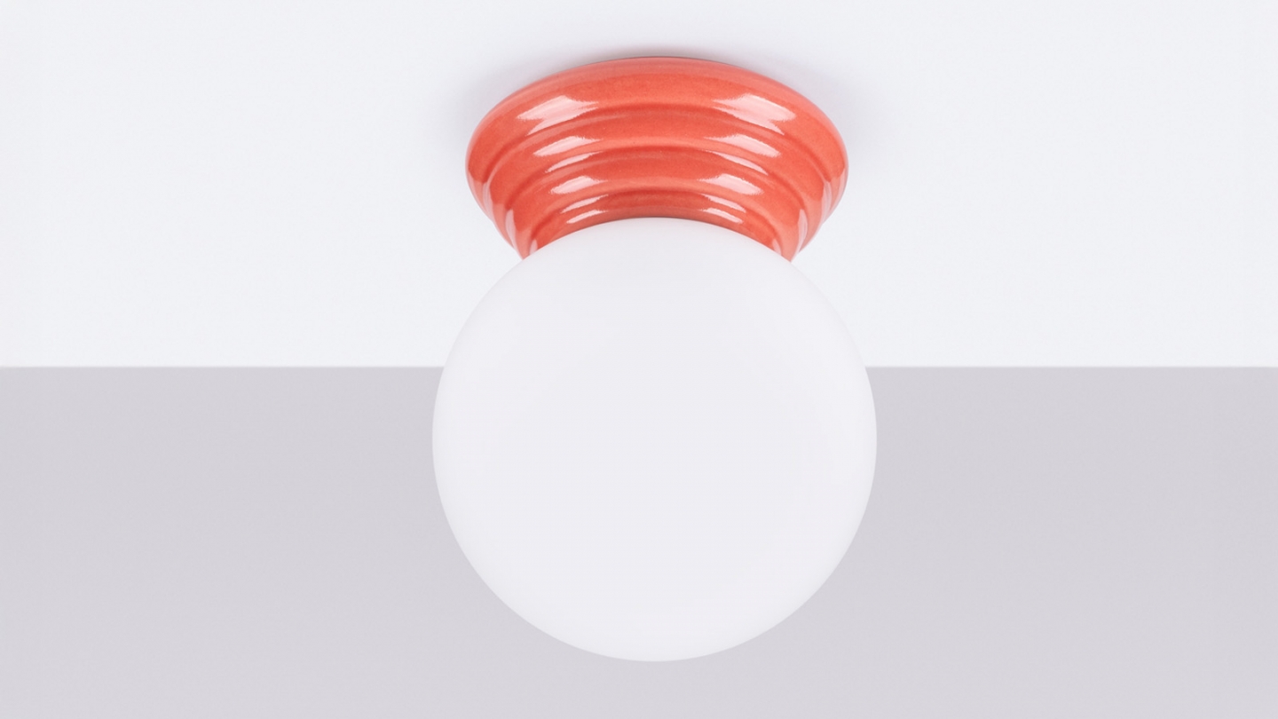 Plafonnier en céramique et globe en verre pêche - Zori Plafonnier en céramique et globe en verre pêche - Zori