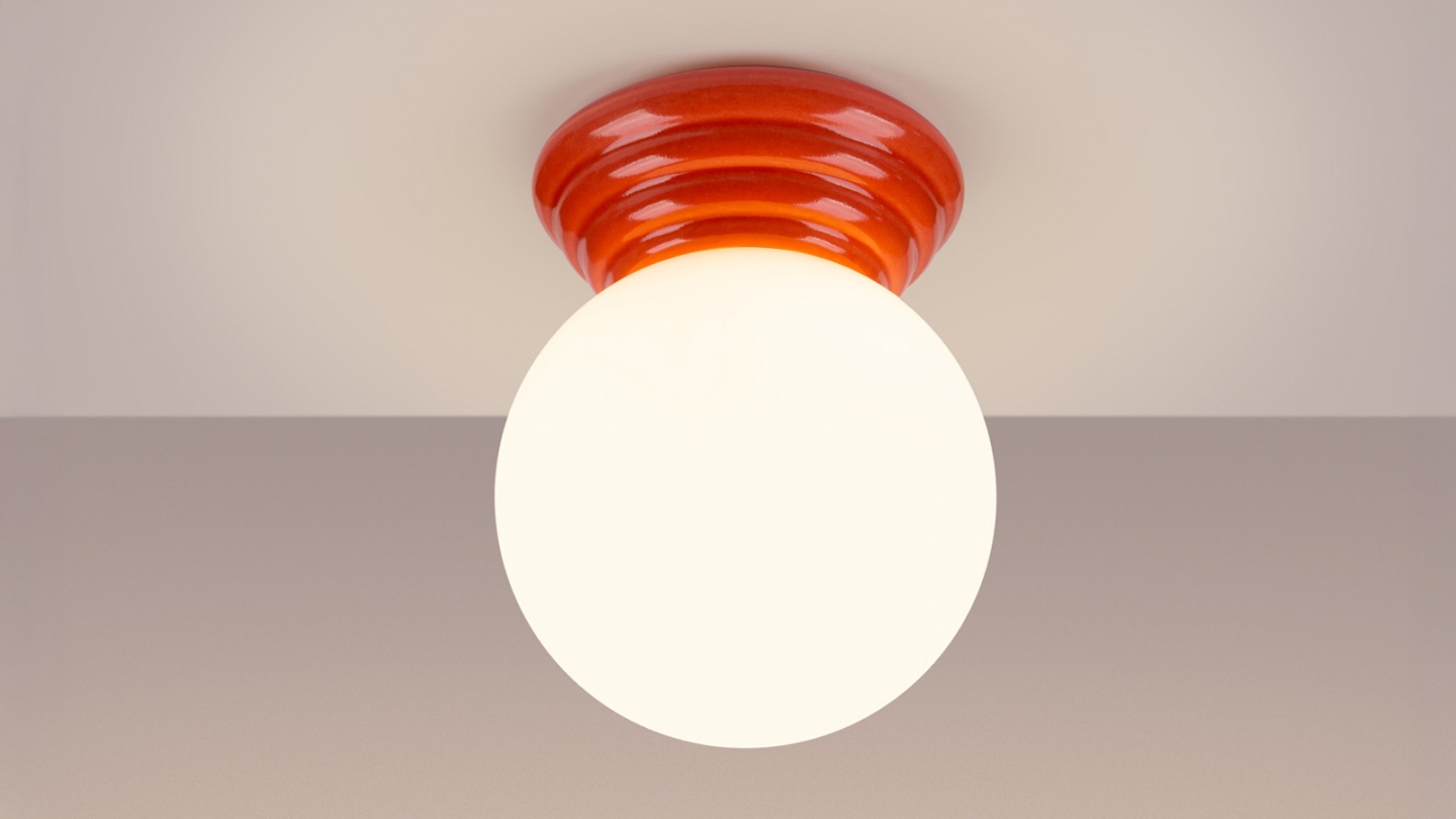 Plafonnier en céramique et globe en verre pêche - Zori Plafonnier en céramique et globe en verre pêche - Zori