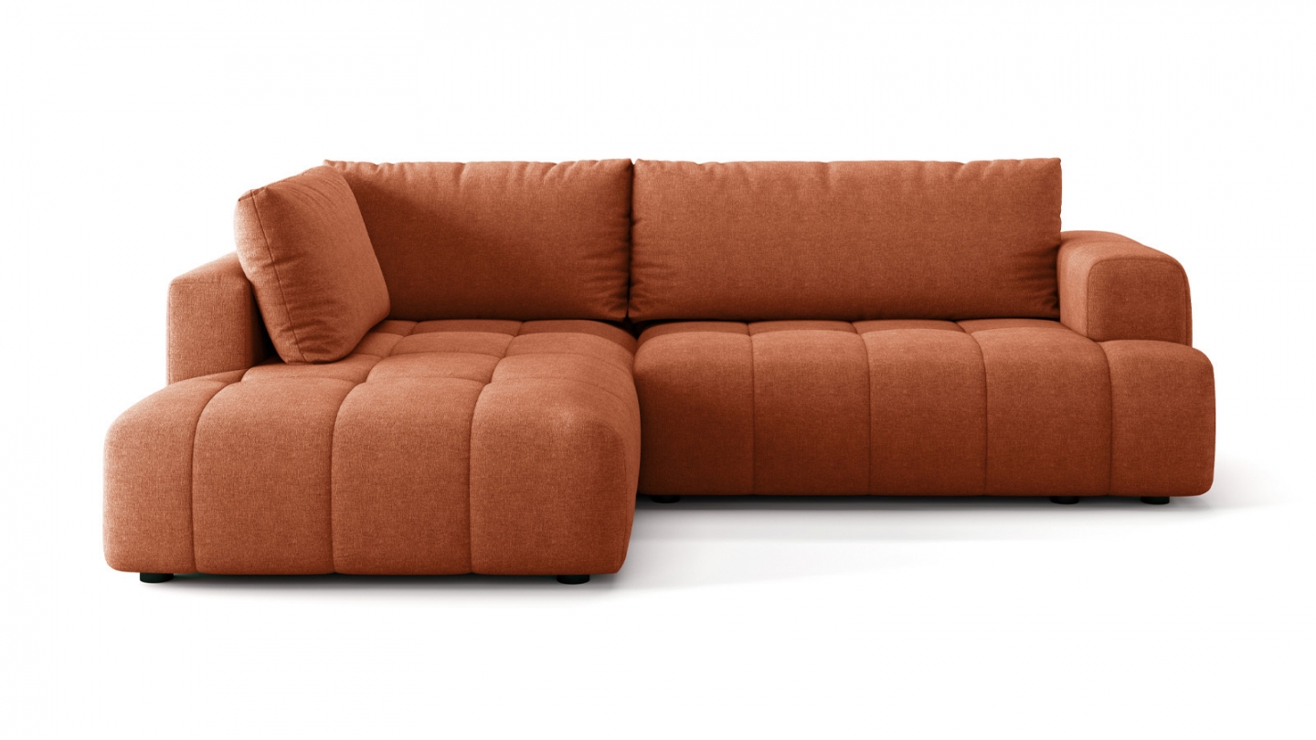 Canapé d'angle à gauche convertible 4 places en tissu chenille terracotta - ouverture rapide - Brera Canapé d'angle à gauche convertible 4 places en tissu chenille terracotta - ouverture rapide - Brera