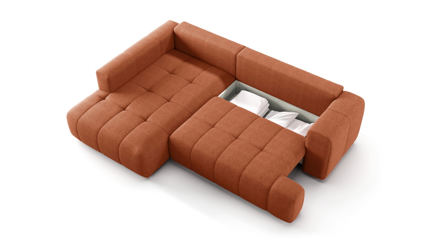 Canapé d'angle à gauche convertible 4 places en tissu chenille terracotta - ouverture rapide - Brera Canapé d'angle à gauche convertible 4 places en tissu chenille terracotta - ouverture rapide - Brera