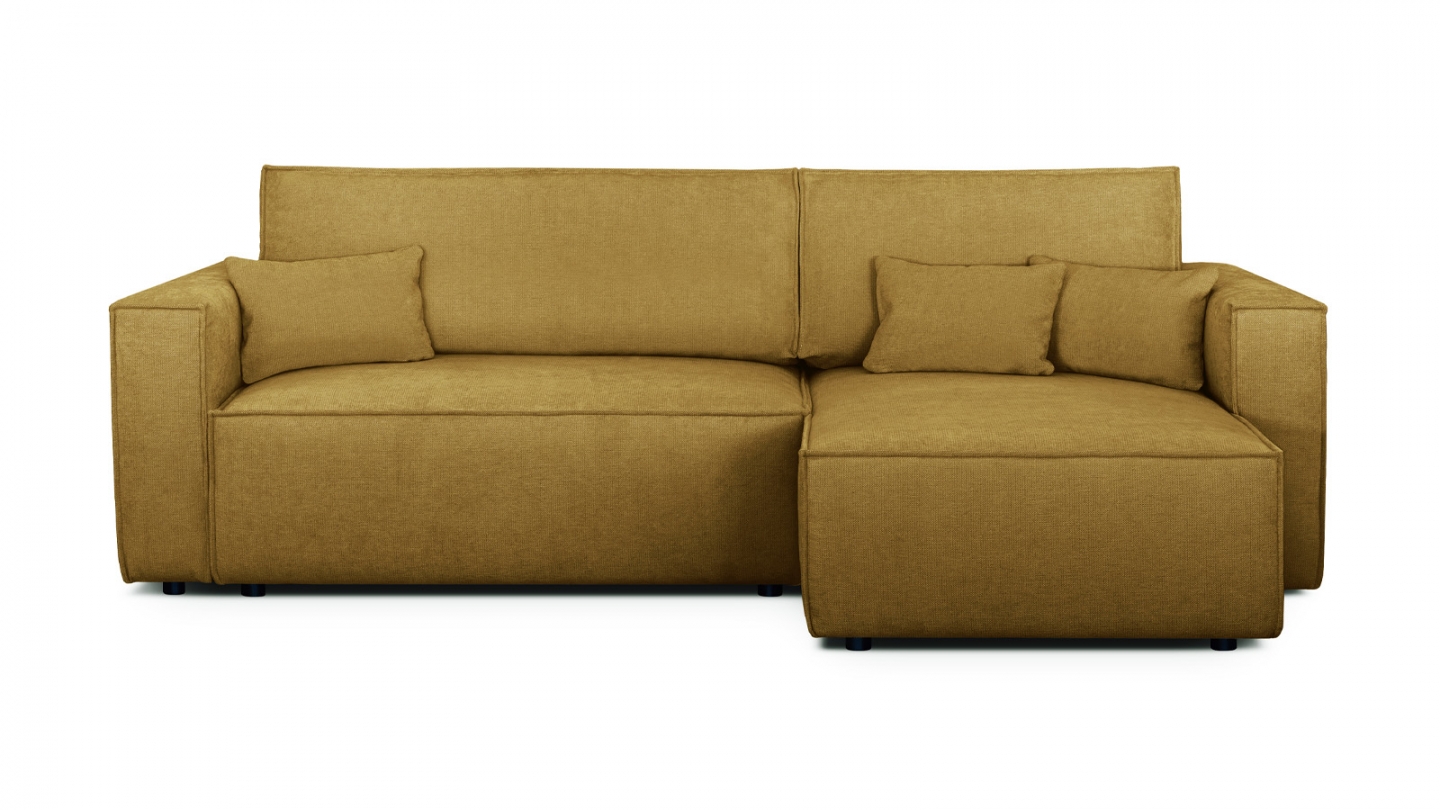 Canapé d'angle convertible réversible 4 places avec coffre de rangement en tissu chenille bronze - Livia Canapé d'angle convertible réversible 4 places avec coffre de rangement en tissu chenille bronze - Livia