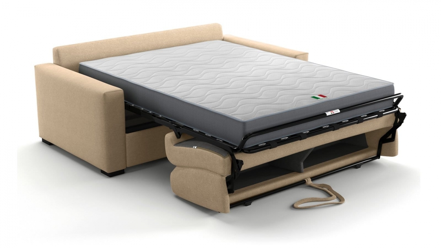 Canapé droit convertible 3 places en tissu chenille taupe - ouverture express - Anzio Canapé droit convertible 3 places en tissu chenille taupe - ouverture express - Anzio