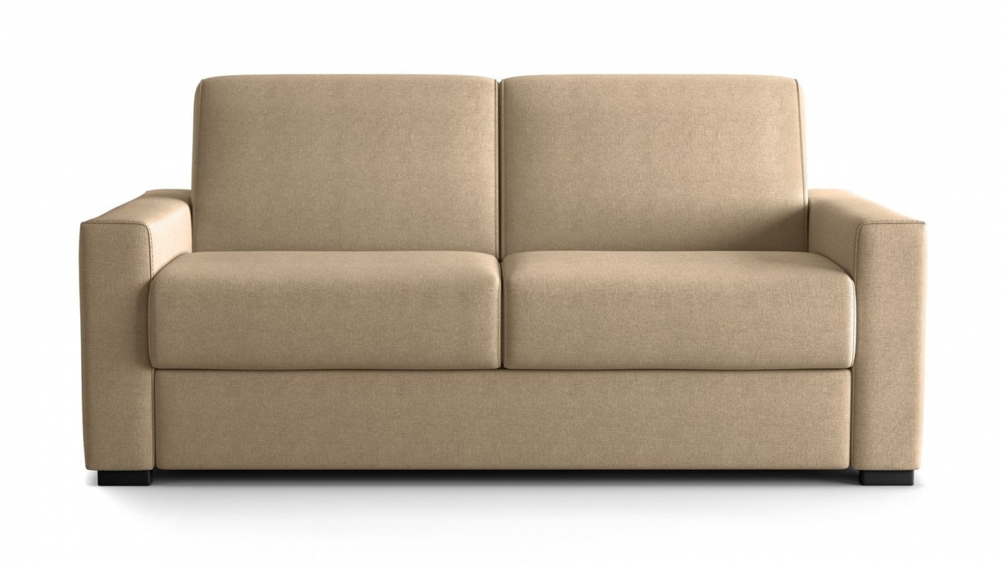 Canapé droit convertible 3 places en tissu chenille taupe - ouverture express - Anzio Canapé droit convertible 3 places en tissu chenille taupe - ouverture express - Anzio