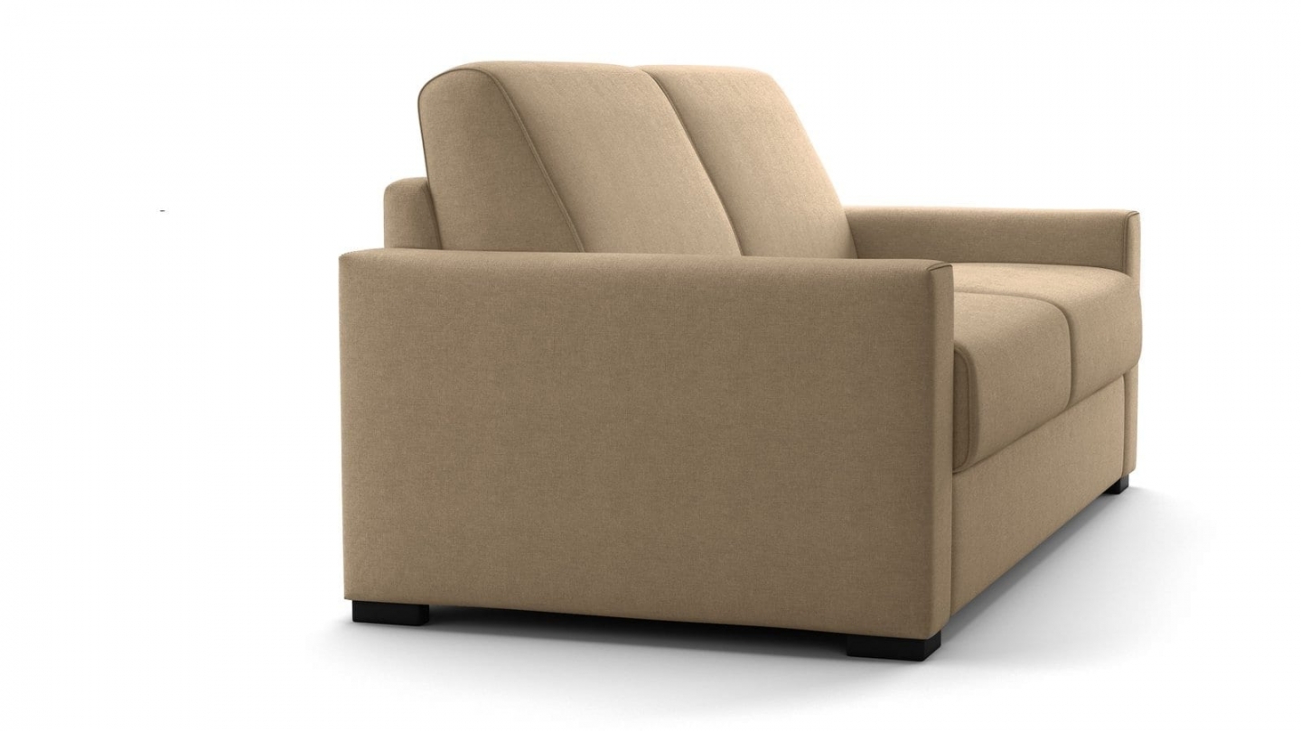 Canapé droit convertible 3 places en tissu chenille taupe - ouverture express - Anzio Canapé droit convertible 3 places en tissu chenille taupe - ouverture express - Anzio