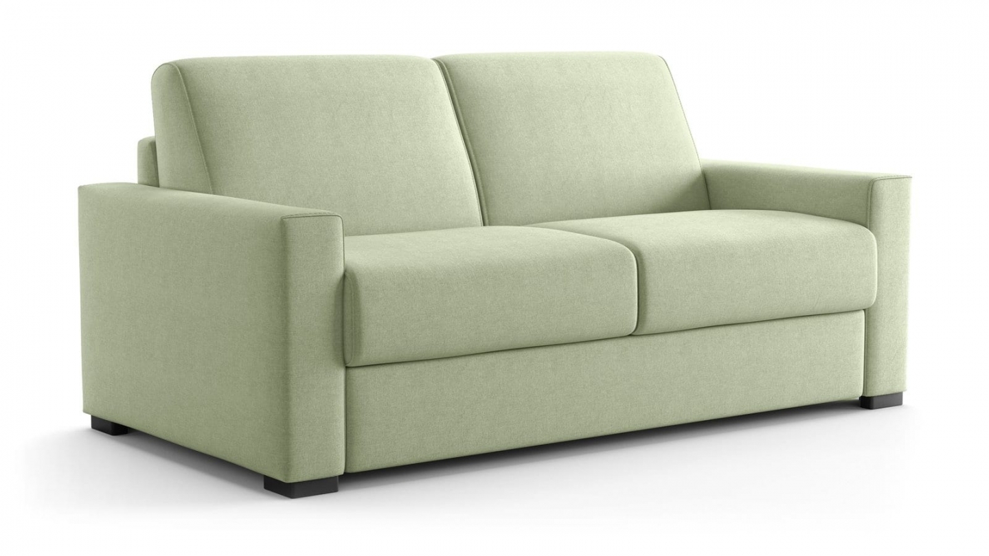 Canapé droit convertible 3 places en tissu chenille vert sauge - ouverture express - Anzio Canapé droit convertible 3 places en tissu chenille vert sauge - ouverture express - Anzio